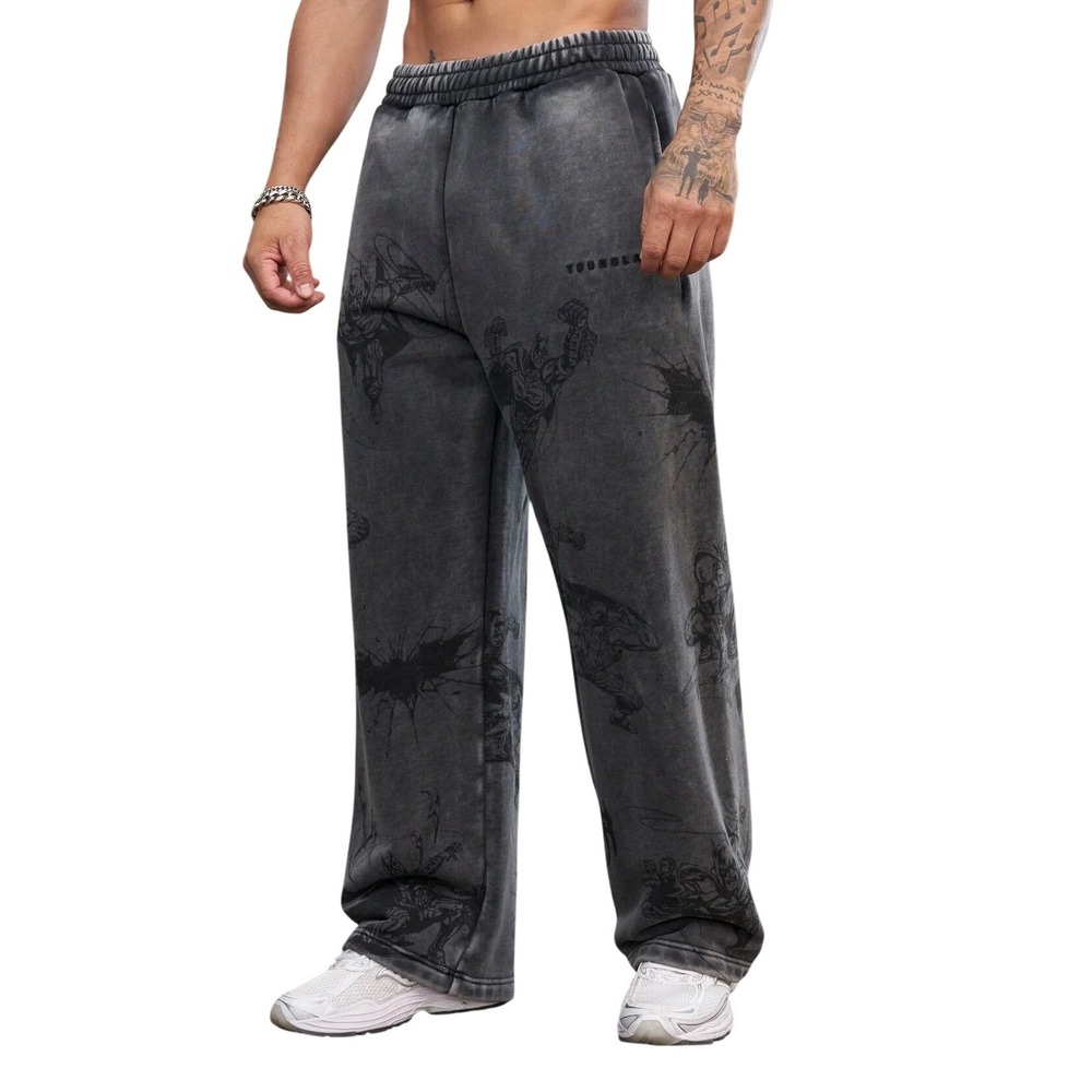 YoungLA The Dark Knight Batman Mineral Wash Action Sweatpants 2158 Grey